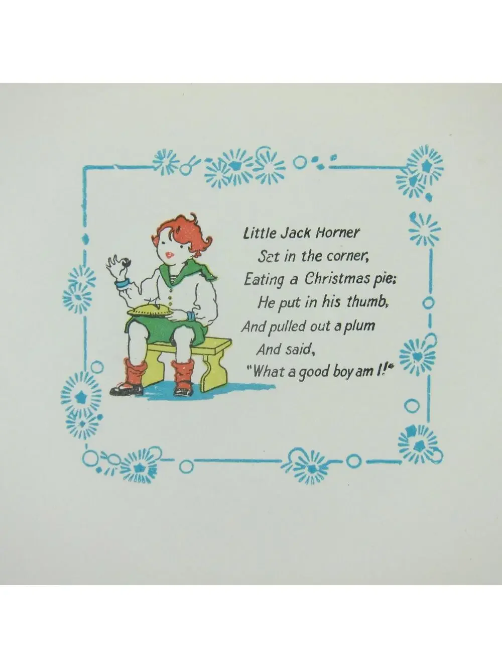 Antique Christmas Card Jack Horner Nursery Rhyme Red Head Boy Sailor Suit Bifold